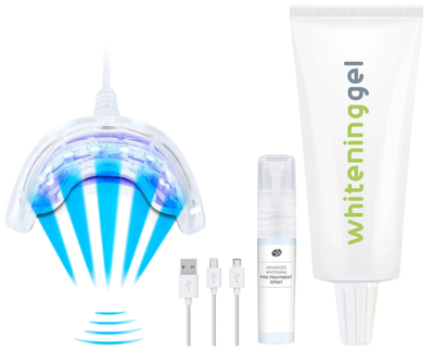 Набір для відбілювання зубів Rio Beauty Advanced Blue-Light Лампа + Спрей для попереднього відбілювання зубів 4.5 мл + Гель відбілюючий 30 мл (5019487085832)