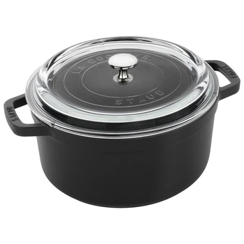 Каструля чавунна емальована зі скляною кришкою Staub 3.8 л 24 см чорна 11412423