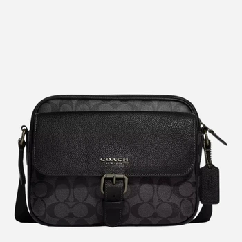 Сумка кросс-боди мужская из натуральной кожи Coach Hudson Crossbody Bag In Signature Canvas BG-COA-92 Черная (196395313471)