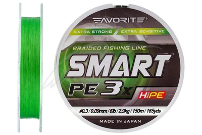 Шнур Favorite Smart PE 3x 150м #0.3/0.09мм 6lb/ 2.9кг (зеленый) (3200308004)