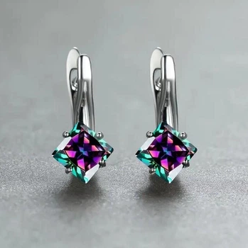 Сережки з цирконом хамелеон, сріблясті 1,7*1,3см, 091450