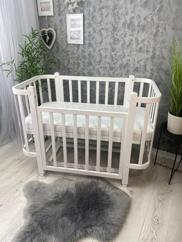 Детская кроватка c маятником, матрасом, Бук - Babymax Престиж (Белый)