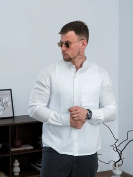 Сорочка чоловіча однотонна лляна Casual сорочки чоловічі з бавовни Teamv Біла S