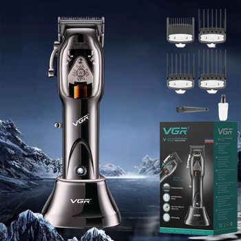 Беспроводная машинка для стрижки волос VGR V-653 с usb зарядкой 4 насадками и подставкой аккумуляторная