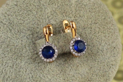 Сережки дитячі Xuping Jewelry сяйво із родієм і синім каменем 1,4 см золотисті