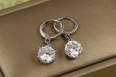 Серьги подвески Xuping Jewelry камешек на цепочке на шесть креплений 2.6 см 8 мм серебристые