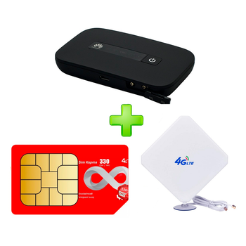 Карманный 4G Wi-Fi роутер Huawei E5373 с аккумулятором + внешняя MIMO антена на 2х9db + симкарта для интернета Vodafone