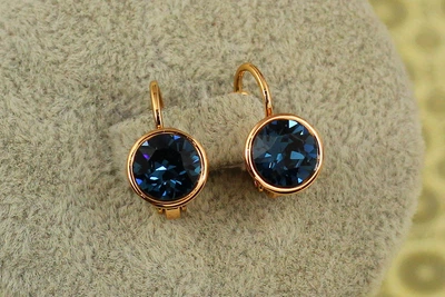 Сережки Xuping Jewelry Сваровськи проза із синіми каменями 1,5 см золотисті