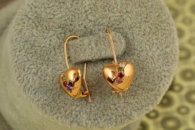 Серьги Xuping Jewelry надежда в сердце с разноцветными камнями 2,1 см золотистые