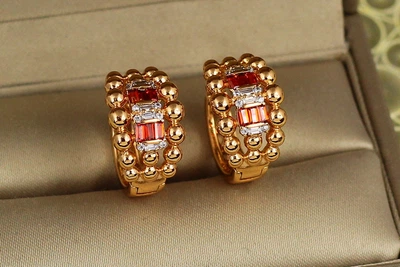 Сережки Xuping Jewelry казино з червоними каменями 1,7 см золотисті