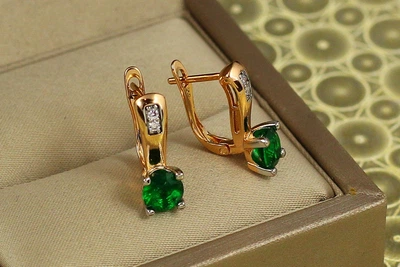 Сережки Xuping Jewelry партія із зеленим каменем 1,7 см золотисті