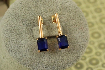 Сережки підвіски Xuping Jewelry Прима із синім каменем 2,2 см золотисті
