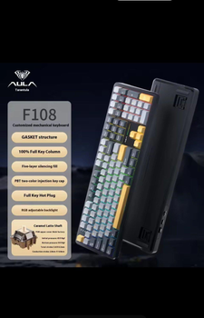 Механічна бездротова (Bluetooth + 2,4G) клавіатура з HOT SWAP AULA F108 RGB Caramel switch Mac/Win УКР/АНГЛ BLACK (F108BL)