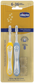 Szczoteczka do zębów dla dzieci Chicco First Milk Teeth Indigo 6-36 m Niebieska Żółta 2 szt (8058664174713)