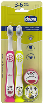 Szczoteczka do zębów dla dzieci Chicco Milk Teeth Hippo Panda 3-6 lat 2 szt (8058664174744)
