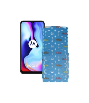 Чохол-флип з екошкіри для телефону Motorola Moto E7 Plus Фешн блакитний