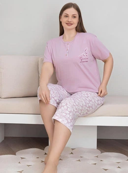 Жіночий домашній комплект батал "Lilac" (капрі+футболка) 2XL ліловий Mir6702