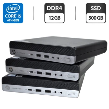 Неттоп HP EliteDesk 800 G3 Desktop Mini USFF / Intel Core i5-6500T (4 ядра по 2.5 - 3.1 GHz) / 12 GB DDR4 / 500 GB SSD / Intel UHD Graphics 630 / Блок питания б/у