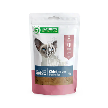 Лакомство для кошек, снеки из курицы с клюквой, Nature's Protection, Snacks For Cats, With chicken and blueberries 75г