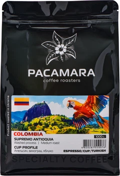Кофе в зернах PACAMARA COLOMBIA SUPREMO ANTIOQUIA натуральный жареный моносорт Арабика 1 кг (4820287550076)