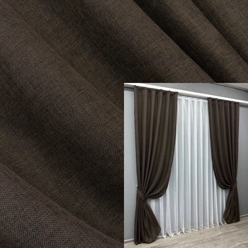 Комплект готових штор VR-Textil Льон Мішковина № 107ш Венге 100х270 см 2 шт (31-111)