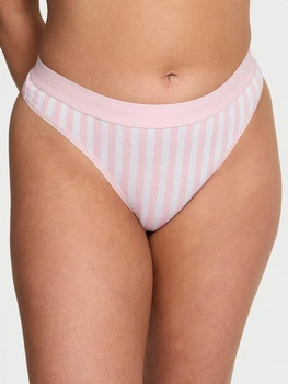 Трусики танга жіночі бавовняні Victoria's Secret Logo Cotton Thong 27027356 XS Рожеві (329425480923)
