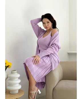 Жіночий в'язаний кардиган на завязках ARTKNIT L-XL Фіолетовий (ak29008)