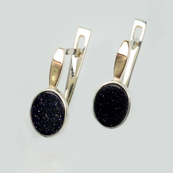 Серебряные серьги с ониксом овальные Silverstyle 261с-3 , цвет камня черный