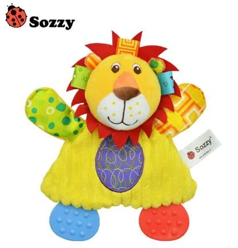 Игрушка шуршалка SOZZY, яркая, шуршит, прорезыватель для детей 0-3г (Желтая одежка) Желтый Лев