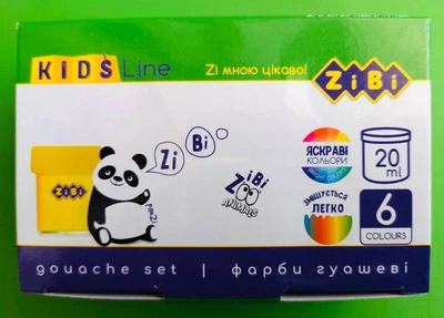Набір гуашевих фарб 6 кольорів по 20 мл в картонній коробці KIDS Line (ZB.6603). ZiBi