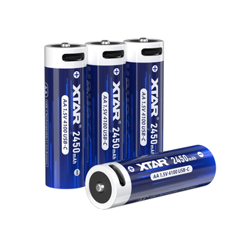 Акумуляторна батарея AA XTAR Blue PRO-C 1.5V Li-ion 4100mWh/2450mAh з USB Type-C та LED індикатором | мaкс. заряд - 0.5А / розряд - 2А | набір 4шт. у пласт. кейсі із шнуром x4 Type-C