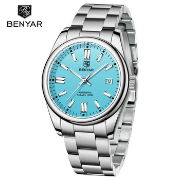 Мужские механические наручные часы Benyar Sky Blue автоматические водонепроницаемые 10 BAR с календарём