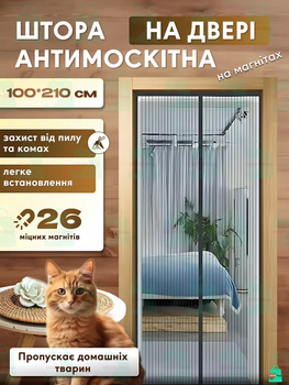 Антимоскітна сітка на двері вікно для дому дачі та саду ANDER ONE штори москітні на магнітах 100x210 см чорна (1000601184)