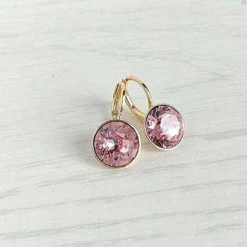 Серьги Hand Made позолоченные с кристаллами Сваровски розового оттенка