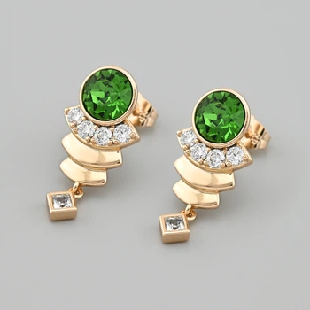 Сережки з кристалами Swarovski 53419 розмір 28х14 мм колір оливковий вага 7.2 г позолота 18К