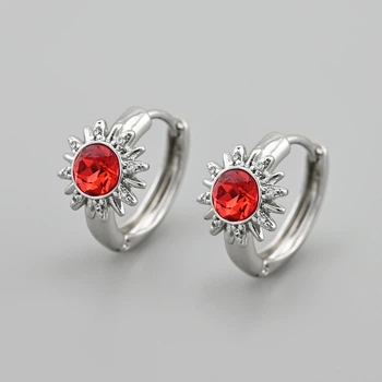 Серьги с кристаллами Swarovski 53420 размер 15х10 мм цвет красный вес 3.1 г позолота Белое Золото