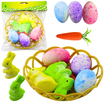 Zestaw dekoracji wielkanocnych Lean Toys Koszyk + Marchewka + Jajka 3 szt + Króliczki 2 szt (21321) (5905991037545)