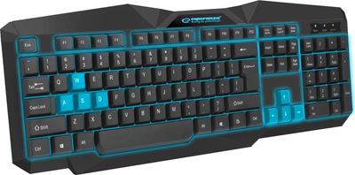 Klawiatura przewodowa Esperanza Gaming Illuminated Keyboard Tirions USB Black-Blue (EGK201BUA)