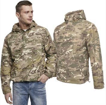 Анорак тактичний Brandit Windbreaker мультикам, куртка на флісі військова, водонепроникна тепла вітровка XL