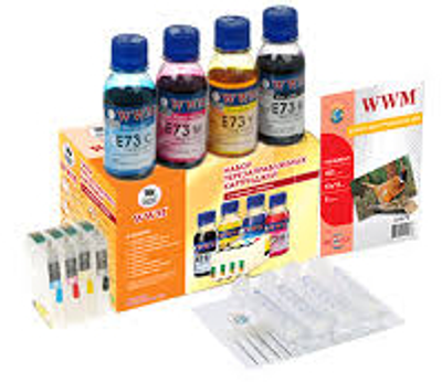 Комплект перезаправних картриджів WWM Epson з чіпами + чорнила E73 (4х100 г) (RC.T128N)