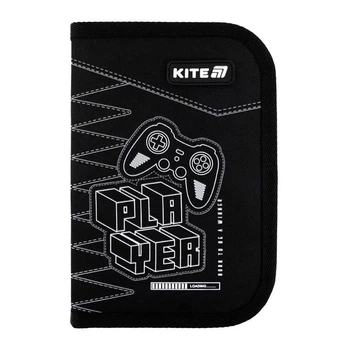 Пенал с наполнением Kite Player "Игрономания" 1 отделение с 2 отворотами каркасный на молнии 25 предметов черный (K25-622H-6)