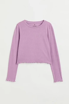 Трикотажний топ у рубчик з довгим рукавом для дівчинки H&M 170 см (14Y+) лавандовий