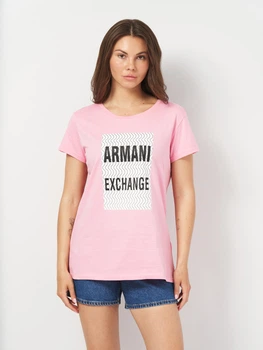 Футболка хлопковая длинная женская Armani Exchange 11525 XL Розовая с принтом (smt2000000035352)