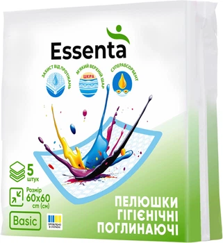 Пелюшки гігієнічні поглинаючі Essenta Basic 60x60 cм 5 шт (4820264120681)