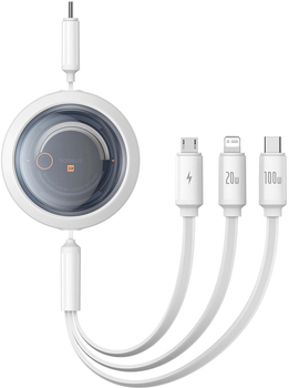 Kabel Baseus Free2Draw 3in1 USB Type-C - Lightning / USB Type-C / micro USB 1.1 m 100 W White (AT6932172656447)
