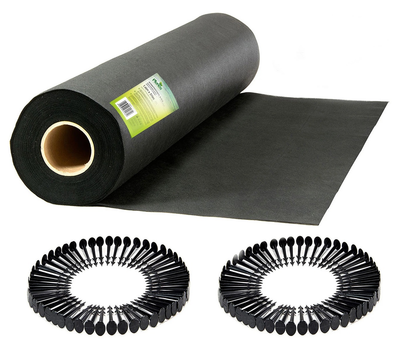 Agrowłóknina ogrodowa Plonos + 100 szpilek 1.6 m x 50 m 70 g/m2 Czarna (5903890624699)