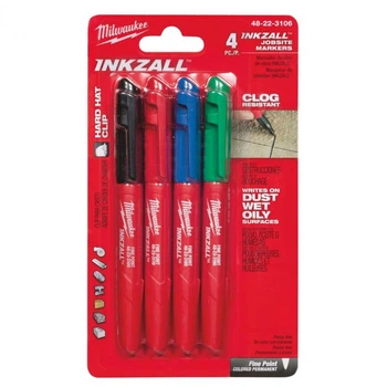 Маркери Milwaukee INKZALL 0.6 мм водостійкі, в наборі 4 шт. Різні кольори (48223106)