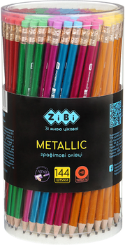 Набір графітових олівців ZiBi Metallic HB з гумкою 144 шт (ZB.2319)