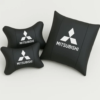 Комплект подушек в авто для поясницы и подголовника с логотипом MITSUBISHI