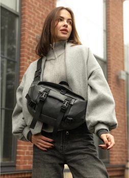 Большая женская поясная сумка бананка из экокожи SAMBAG Графитовая (867038721)